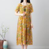 Women's  Fashion floral Print  O-neck maxi Dresses