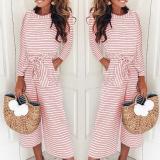 Long-Sleeved Striped Print Jumpsuits