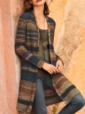 Casual Color-Block Cotton-Blend Long Sleeve Cardigan