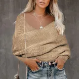 Casual Pure Color Shoulder Collar Sweater