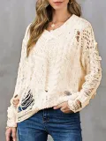 V Neck Casual Long Sleeve Ripped Sweaters