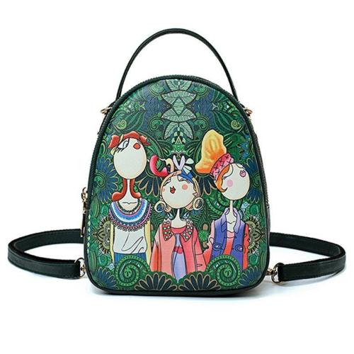 Faux Leather Forest Printed Pattern Backpack Crossbody Bags
