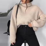 Simple Turtlneck Long Sleeve Loose Solid Color Sweater