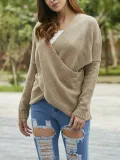 Solid Color Cross V-Neck Sweater