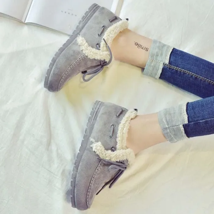Women Warm Snow Booties Flat Heel Winter Slip On Boots