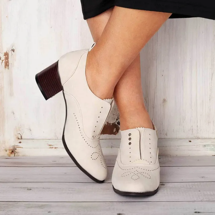 Vintage Slip On Booties Chunky Heel Pu Boots