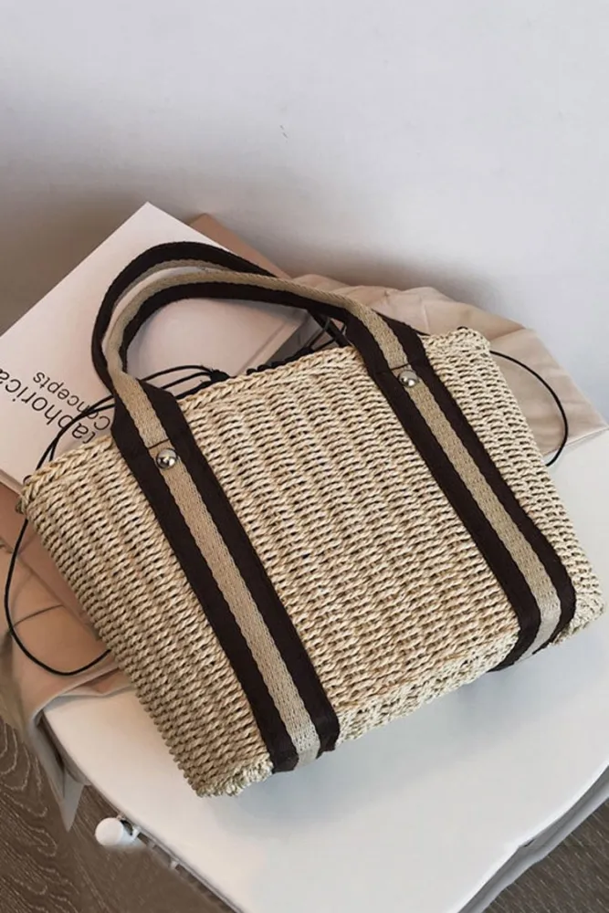 Women's Beach Pull Rope Woven Straw Sling Bag Handbag