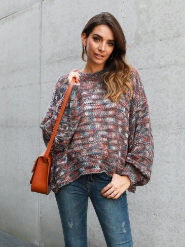 Sweet Long Sleeve Ombre/tie-Dye Shift Sweater