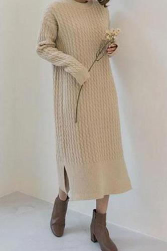 Casual Simple   Fashionable Shown Thin Thickening Sweater Knitted Maxi Dress