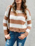 Long Sleeve Stripes Knitted Shirts & Tops