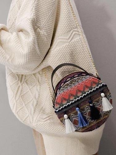 Women's Round Tassel Zipper Crossbody Bags