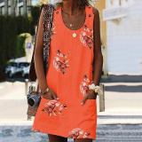 Printed Casual Loose Round Collar Waistcoat Skirt
