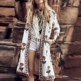 Modern Floral Pattern   Printed Long Sleeve Coat