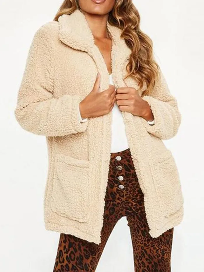 Lapel Long Sleeve Pocket Polar Fleece Fashion Jackets