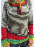 Color-Block Striped Long Sleeve Women's Sweaters