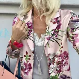 Sweet Turndown Collar Printed Colour Long Sleeve Blazer