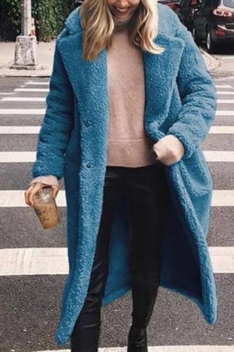 Fashion Lapel Long Sleeve Plain Fur Coats