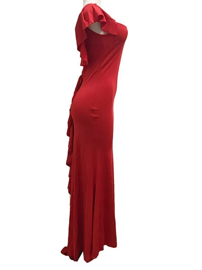 Fashion Off-Shoulder Pure Colour Off-Shoulder Fishtail Dress