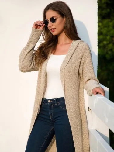 Long Sleeve Simple Hooded Shift Cardigan