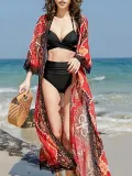 Lace Splicing Chiffon Long Suntan Cardigan