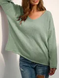 Long Sleeve V Neck Plain Casual Sweaters