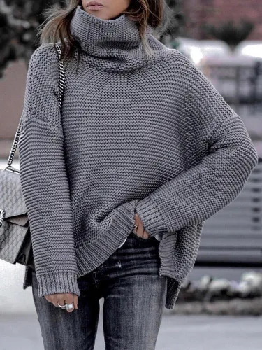 Casual Knit High Collar Long Sleeve Sweater