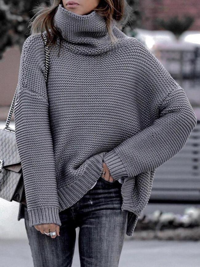 Casual Knit High Collar Long Sleeve Sweater