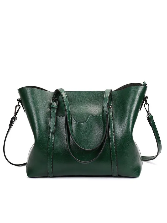 Women Oil Leather Tote Casual Front Pockets Crossbody Bags Handbags