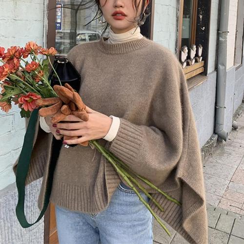 Casual Pure Colour Cloak Knitted Sweater