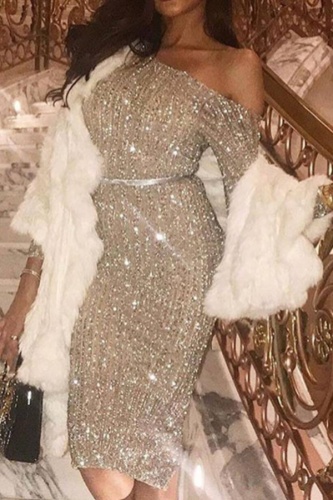 Sexy Off-Shoulder Pure Colour Sequins Evening Dress
