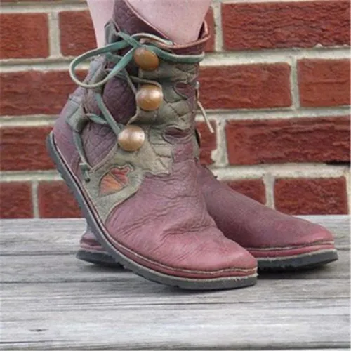 Women Casual Lace-Up Flat Heel Soft Leather Ankle Boots