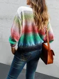 Color-Block Casual Ombre/tie-Dye Shift Sweater