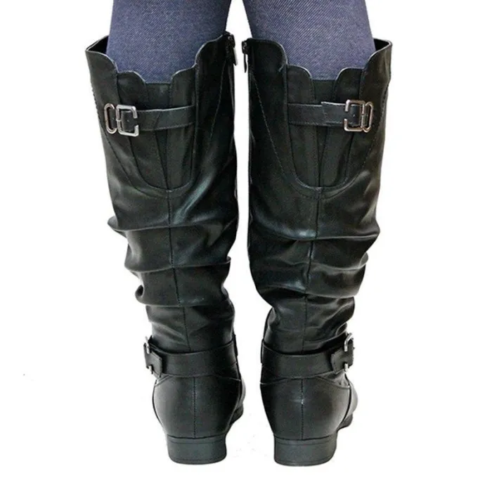 Womens Zipper Daily Chunky Heel Riding Knee High Boots