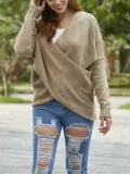 Solid Color Cross V-Neck Sweater
