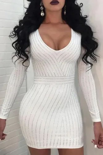 Sexy V Neck Long Sleeve Gilding Pure Colour Bodycon Dresses