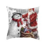 Christmas Pillow Case Deer Snowman Pattern Pillow Cover Cotton Linen