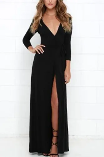 Fashion Sex V Neck   Pure Color Maxi Dresses