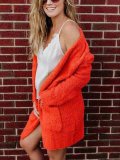 Pure Color Plush Cardigan Long - Sleeved Jacket