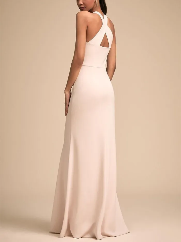 Fashion Bare Back Across Sleeveless Pure Colour Evening Dress