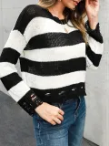 Long Sleeve Stripes Knitted Shirts & Tops