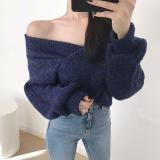 Single-Shoulder Solid-Color Long-Sleeved Sweater