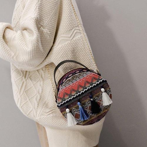 Women's Round Tassel Zipper Crossbody Bags