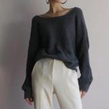 Women's Fashion Boat Neck Bare Back Long Sleeve Sweater