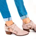 Scalloped Booties Low Heel Hollow-out Buckle Strap Boots