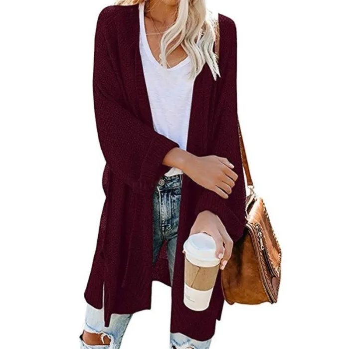Casual Side Slit Soft Long Sleeve Midi Sweater Cardigan