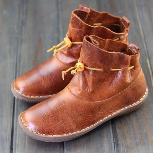 Women Comfy Slip-On Ankle Booties Vintage Flat Heel Boots