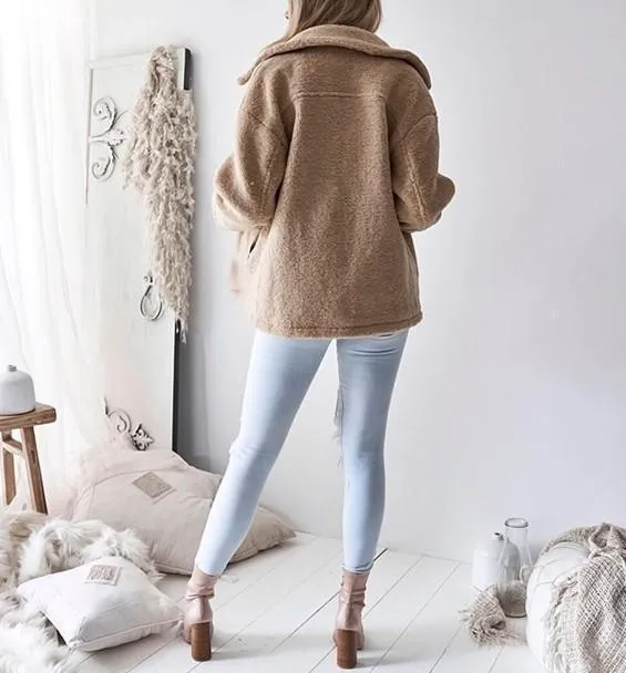 Fashion Zipper Pocket   Lapel Cardigan Long Sleeve Jacket Coat