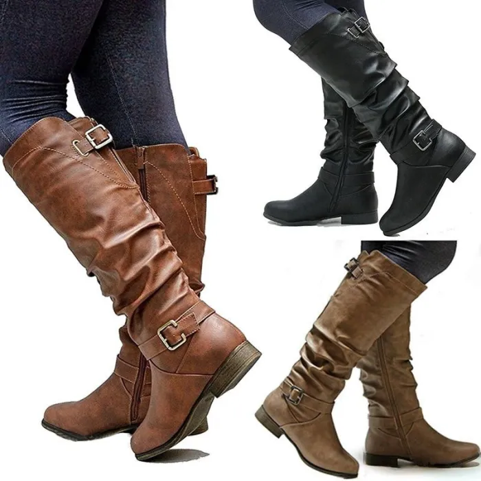Womens Zipper Daily Chunky Heel Riding Knee High Boots