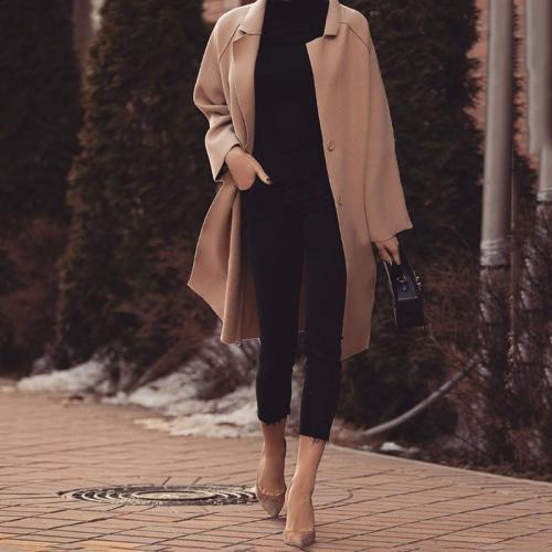 Women's Modern Pure Color Single-Breasted Turndown Collar Coat