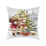 Christmas Pillow Case Deer Snowman Pattern Pillow Cover Cotton Linen